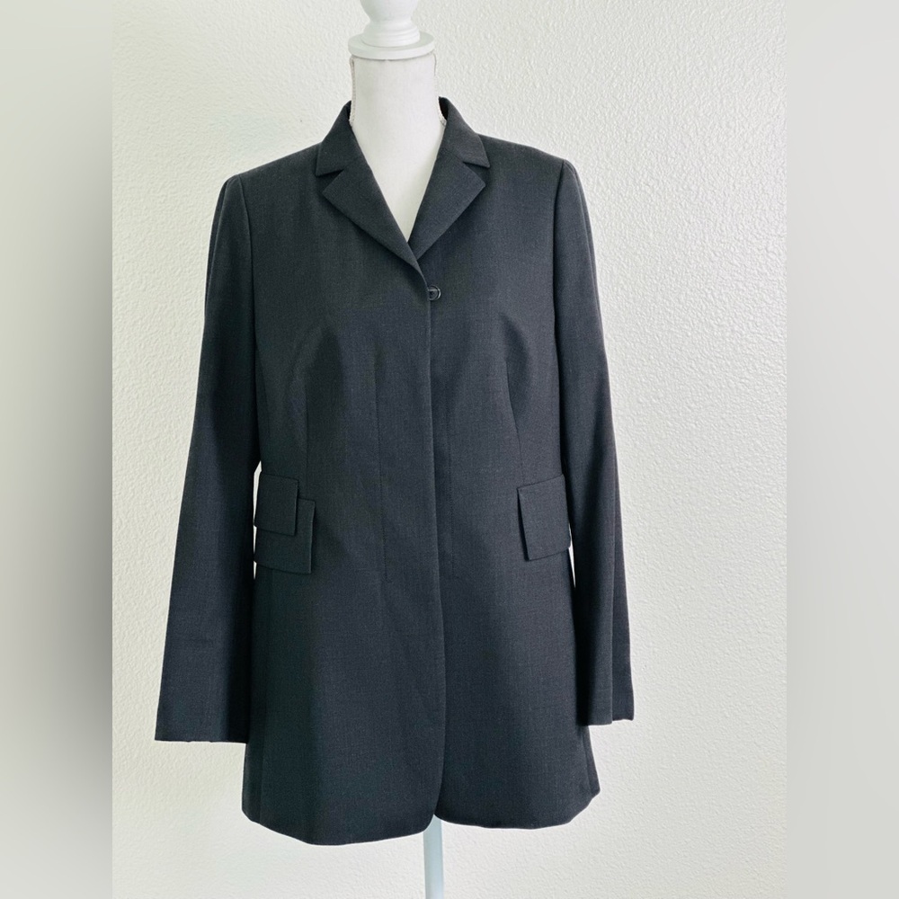 Akris Punto Charcoal Wool Blend Single Breasted Women’s Blazer Size 14
